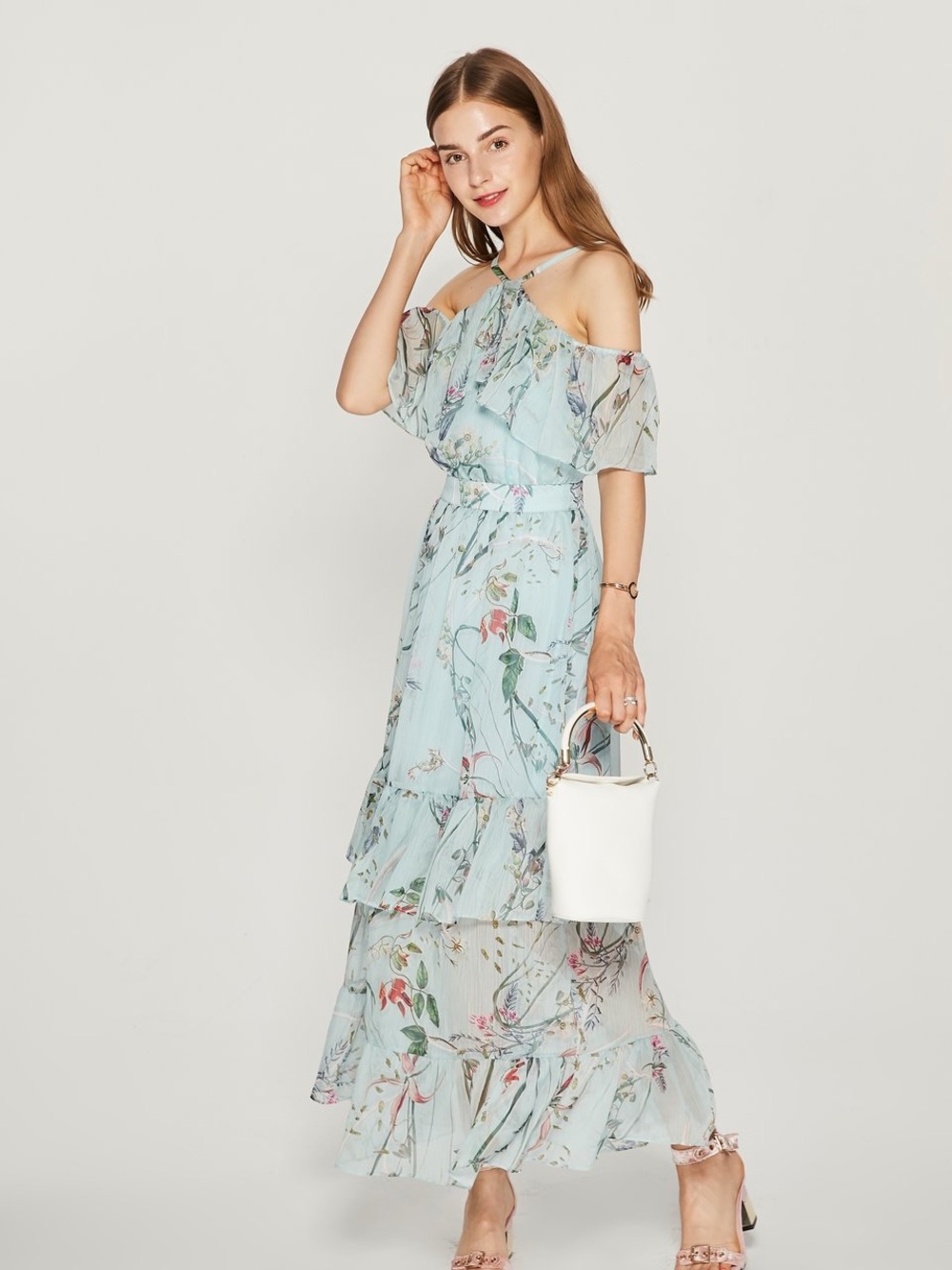 Few Moda Floral Halter Maxi Dress S Wedding Guest Garden Party